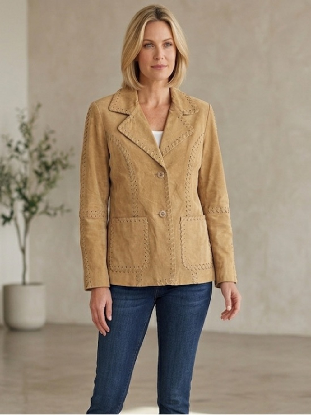 Coldwater Creek Tan Blazer Suede Jacket Size L
